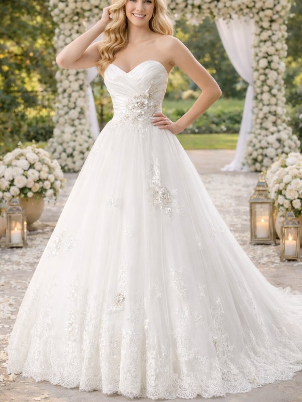 NWT Maggie Sottero Strapless Lace Ballgown Wedding Dress Ivory size 6